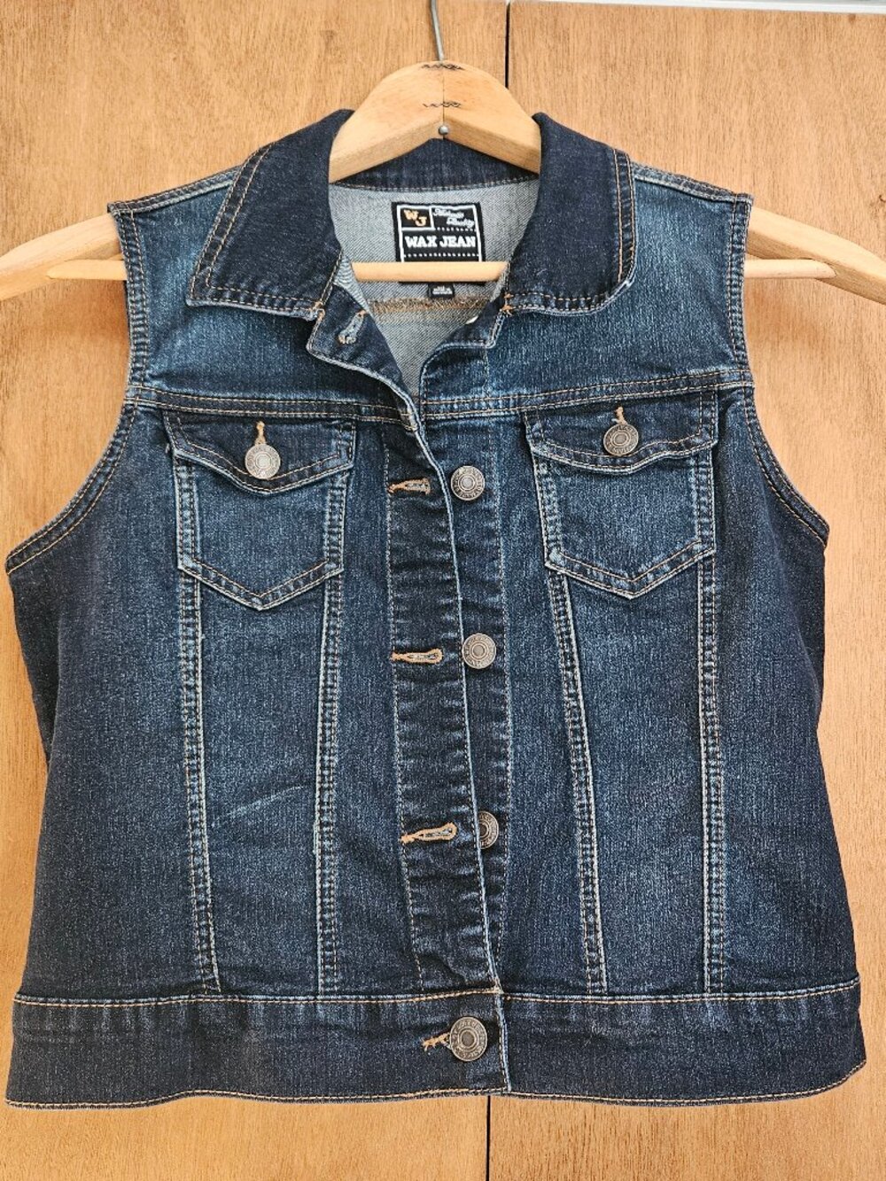 Wax Jean Denim Vest, Size M, Dark Wash